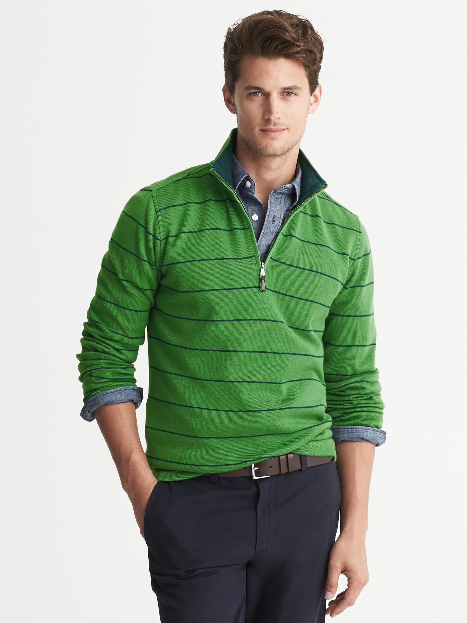 Striped French Rib Half-Zip Pullover | Banana Republic