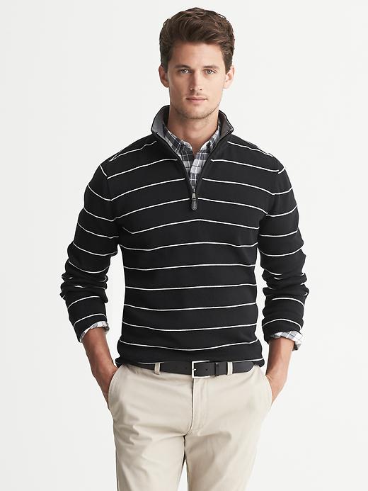 Striped French Rib Half-Zip Pullover | Banana Republic