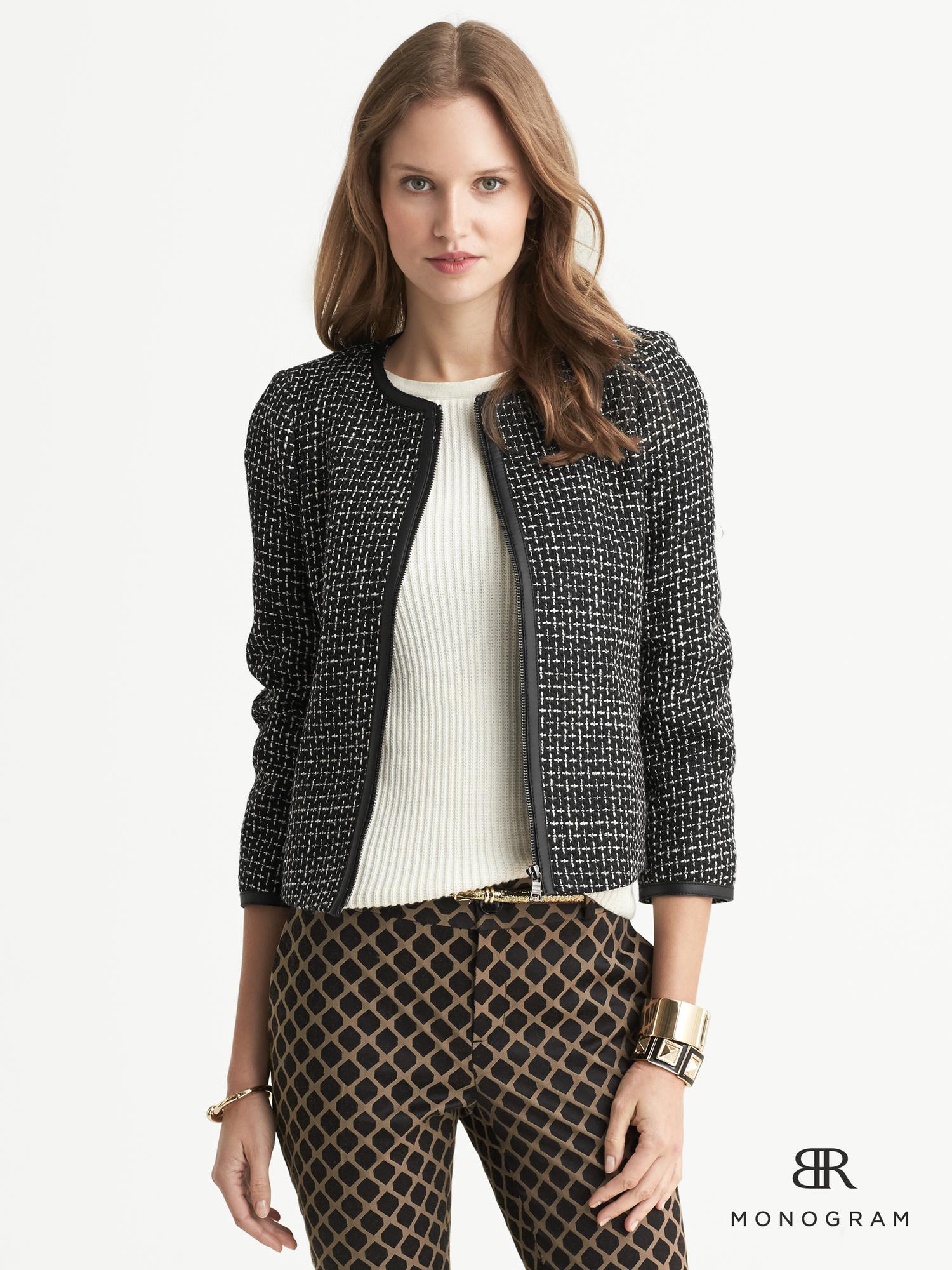 BR Monogram Textured Zip-Front Jacket | Banana Republic