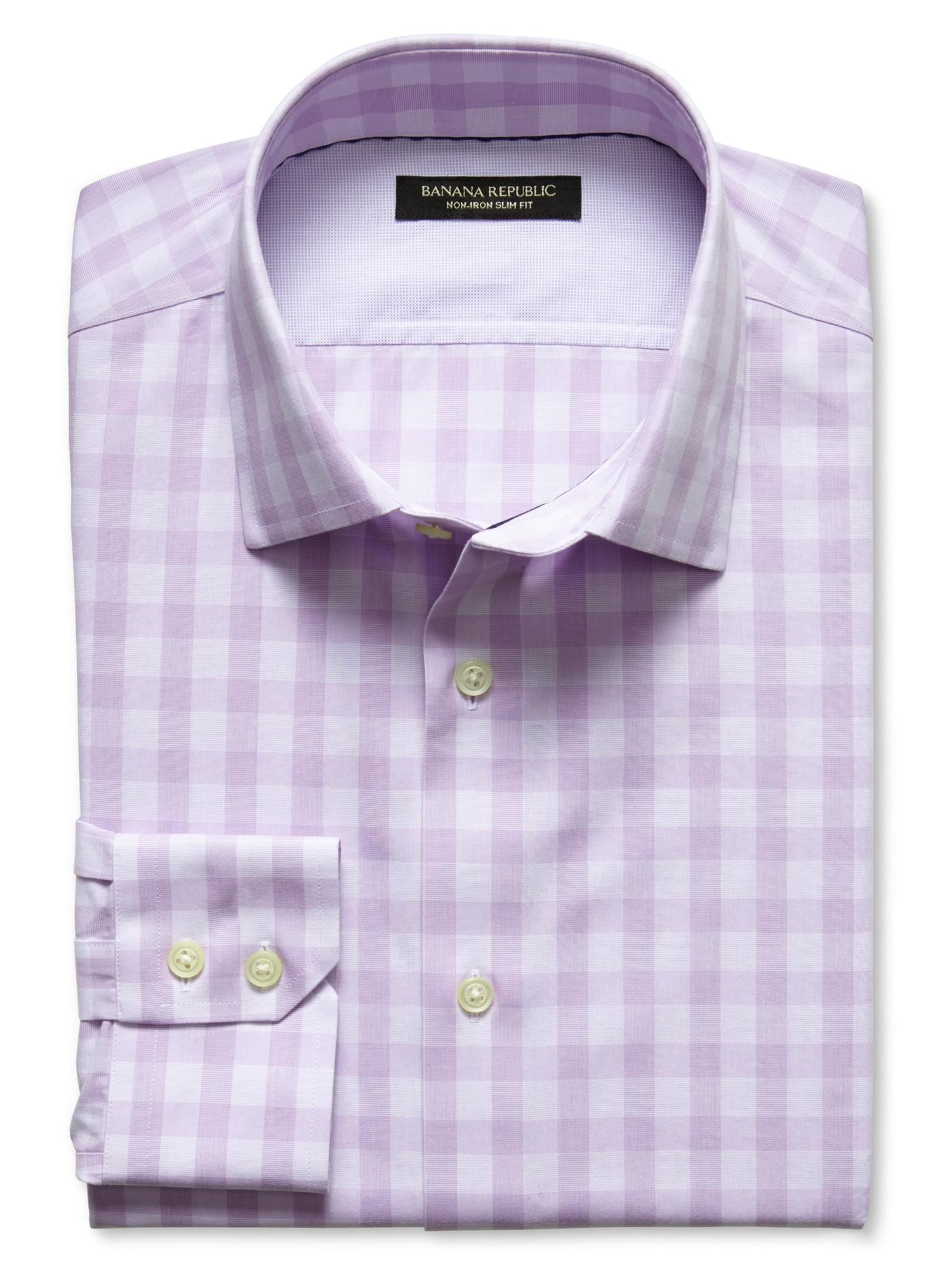 Slim-Fit Non-Iron Purple Gingham Shirt