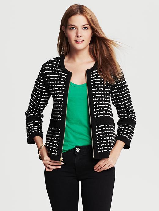 Basketweave Zip-Front Sweater Jacket Banana Republic