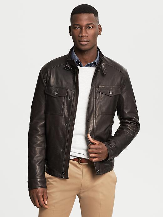 Brown Leather Four-Pocket Jacket | Banana Republic