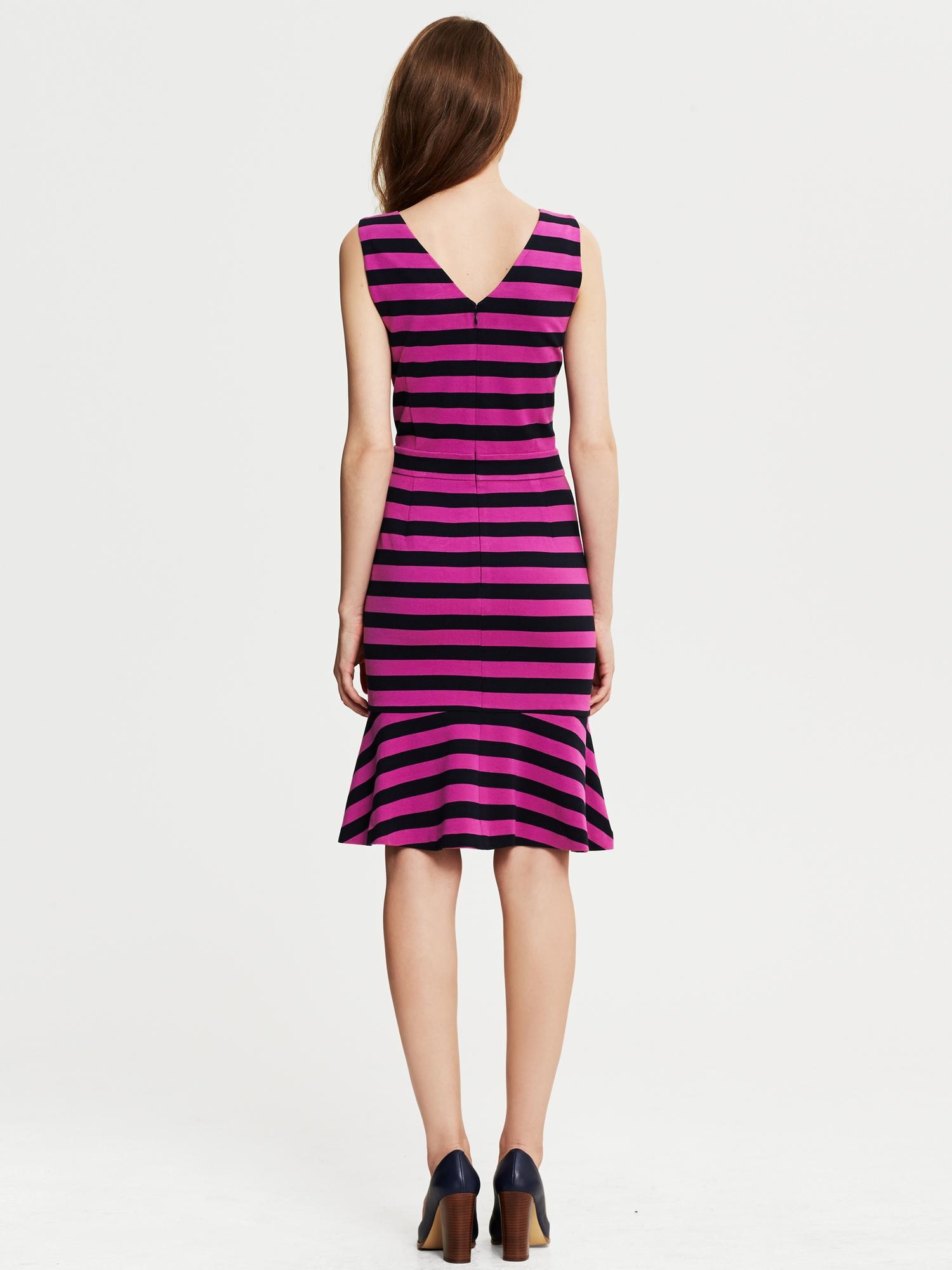 Fuchsia Stripe Ponte Flounce Dress