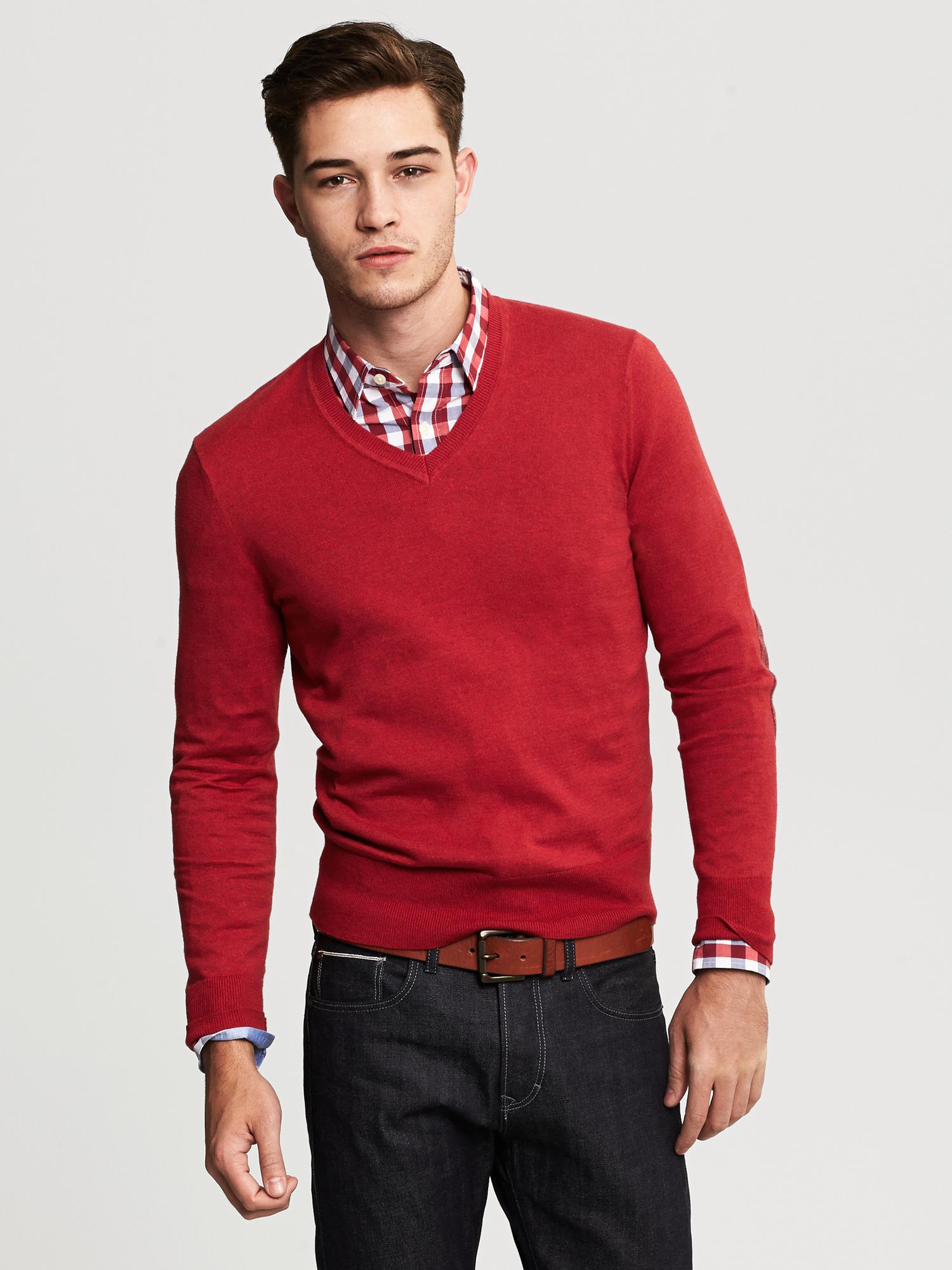 Elbow-Patch V-Neck Pullover | Banana Republic