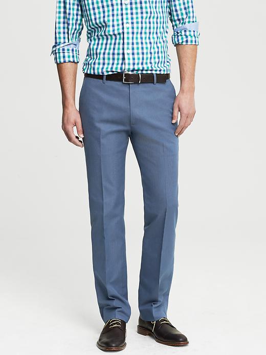 Tailored Slim-Fit Non-Iron Textured Blue Cotton Pant | Banana Republic