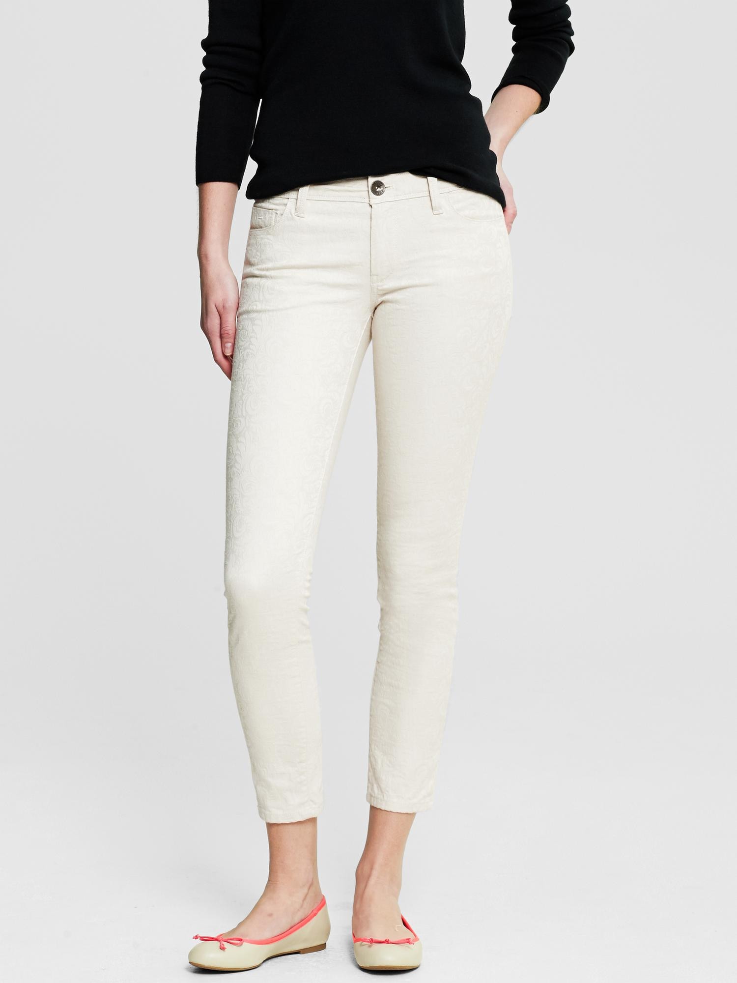 Cream Jacquard Skinny Ankle Jean Banana Republic