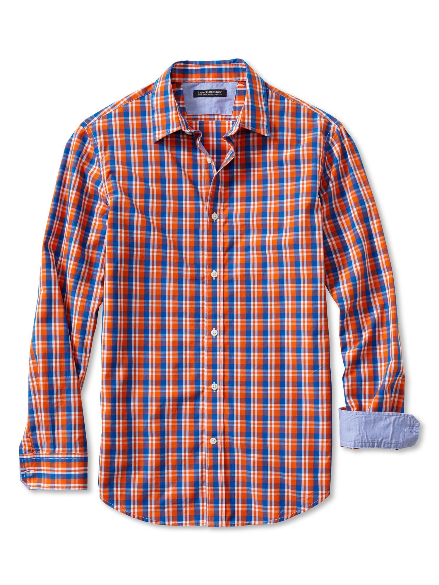 Tailored Slim-Fit Soft-Wash Orange Plaid Shirt | Banana Republic