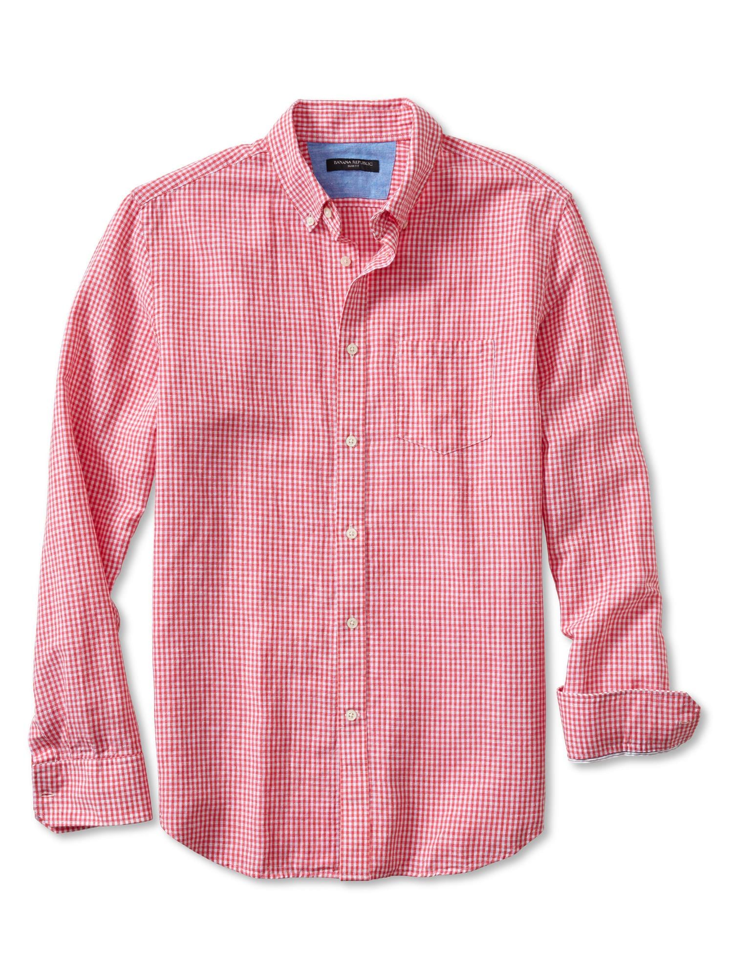 Slim-Fit Gingham Linen/Cotton Button-Down Shirt