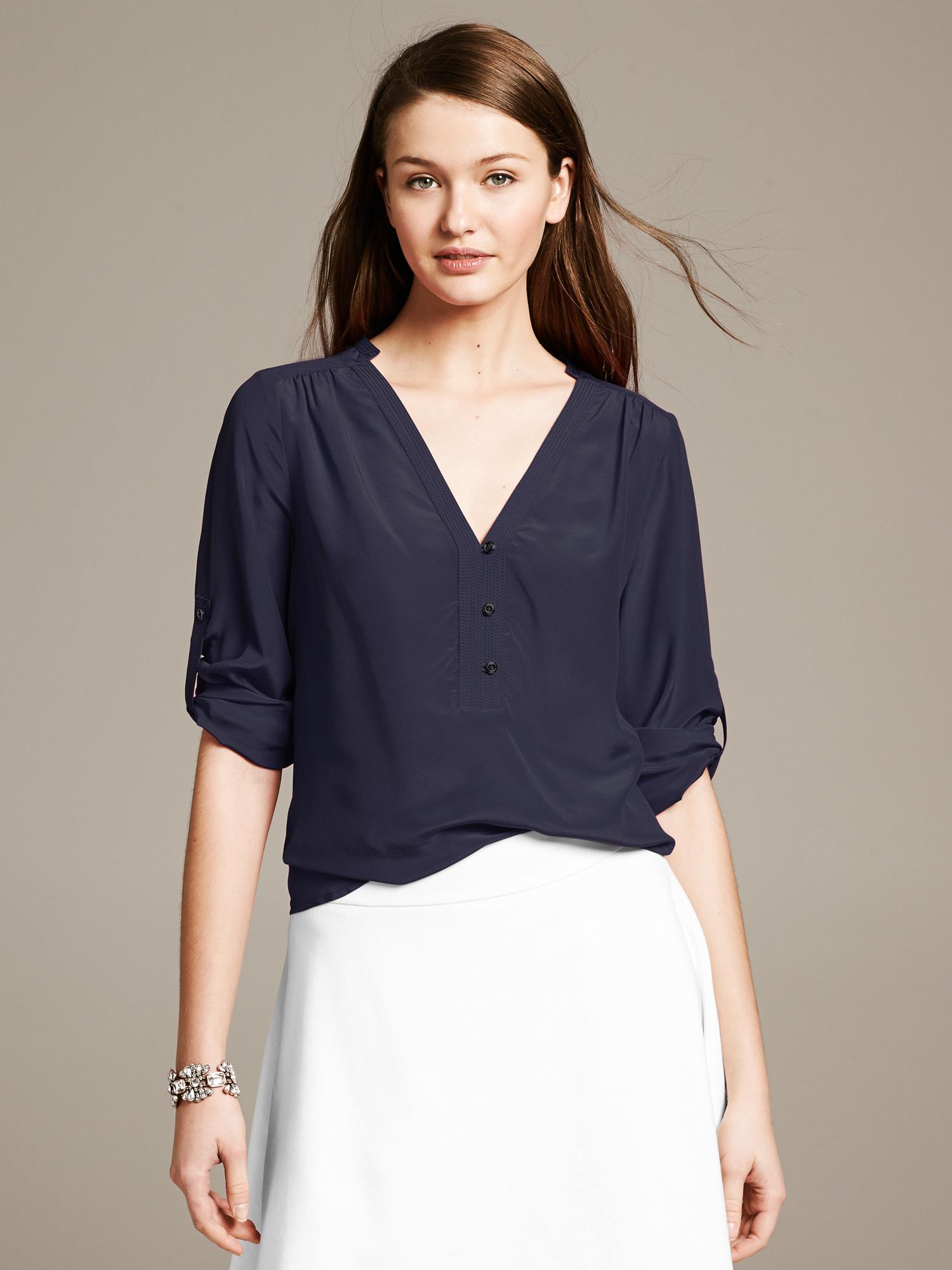 Silk Roll Sleeve Riviera Blouse Banana Republic