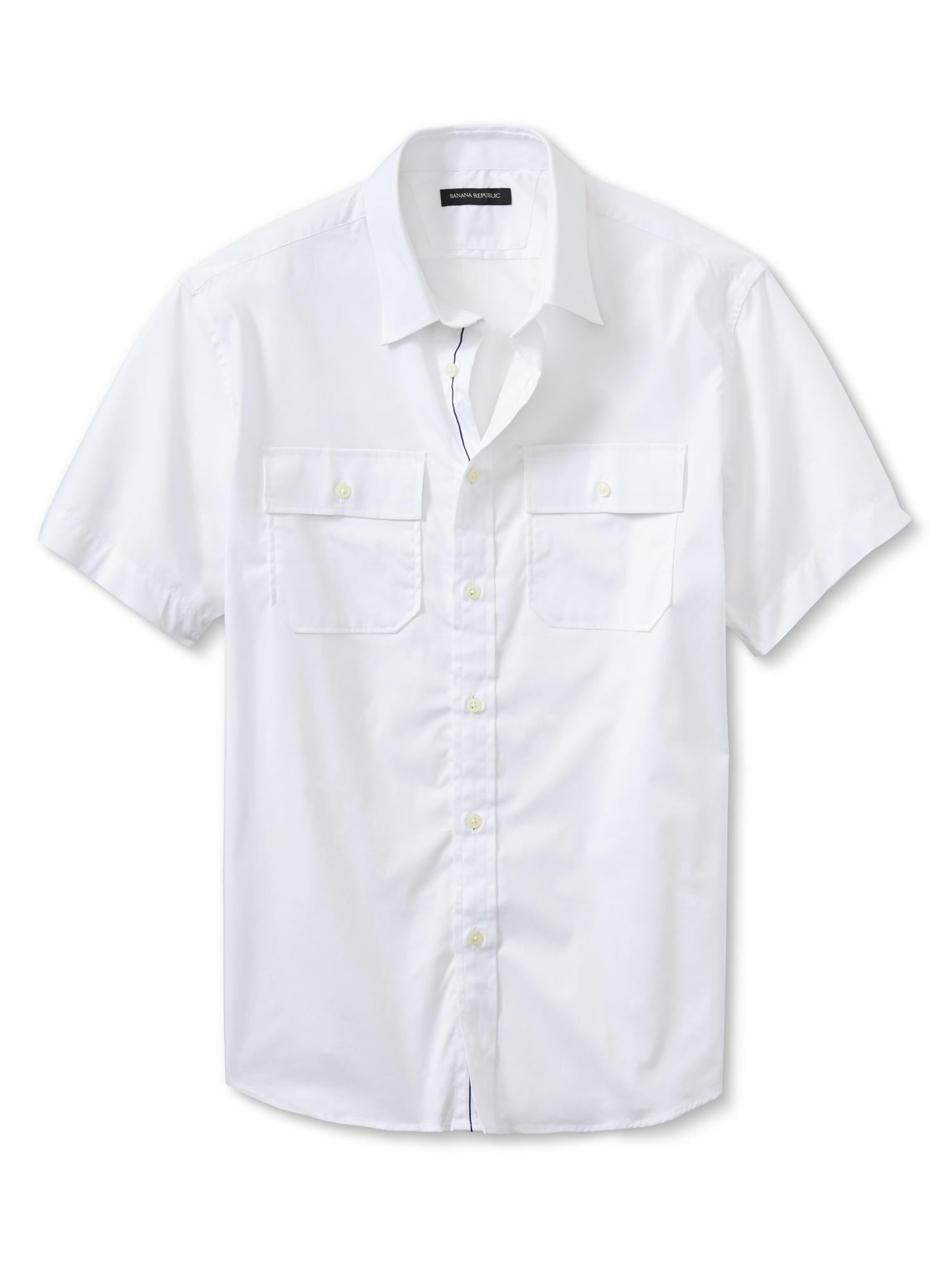 SlimFit White ShortSleeve Utility Shirt Banana Republic