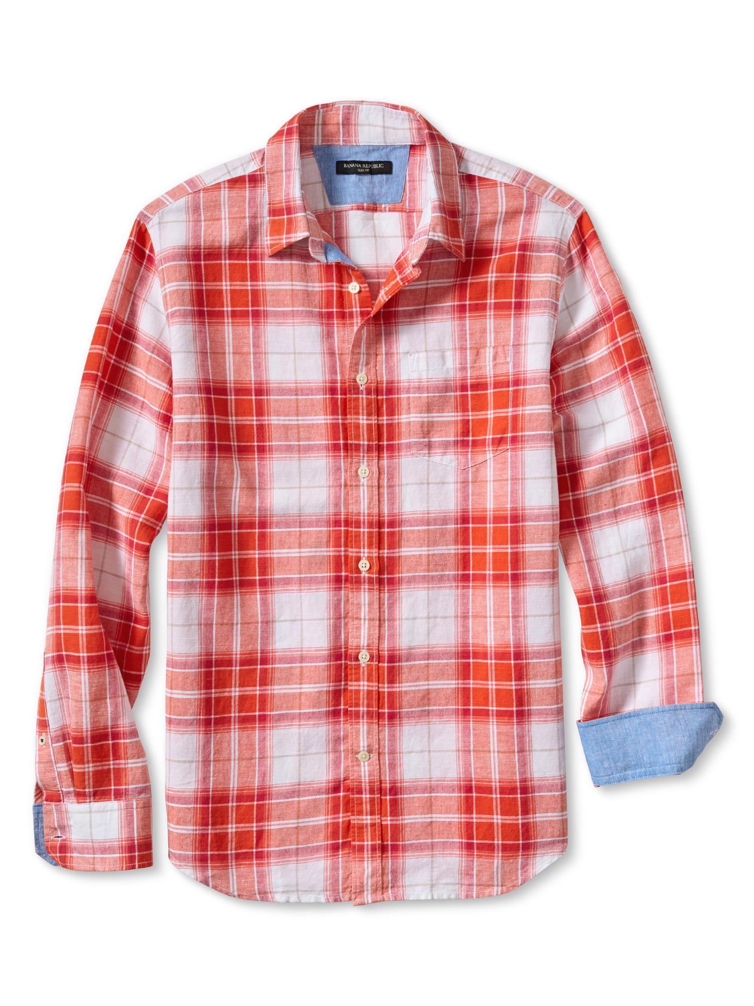 Slim-Fit Plaid Linen/Cotton Shirt | Banana Republic