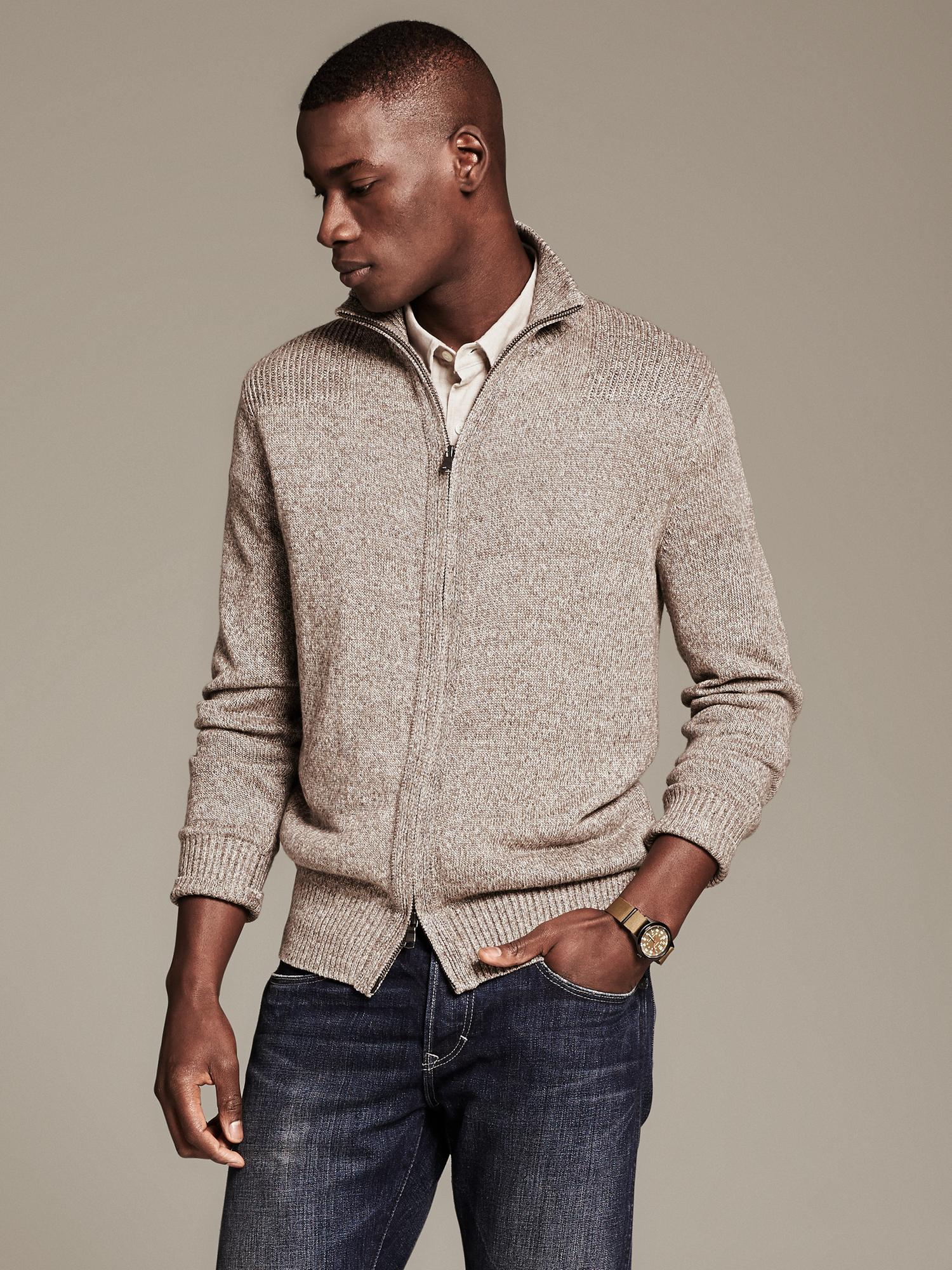Linen Full-Zip Sweater Jacket