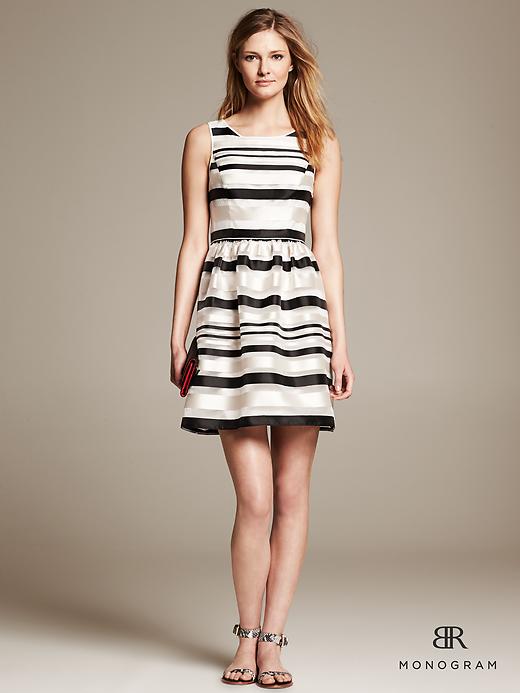 BR Monogram Striped Organza Fit-and-Flare Dress