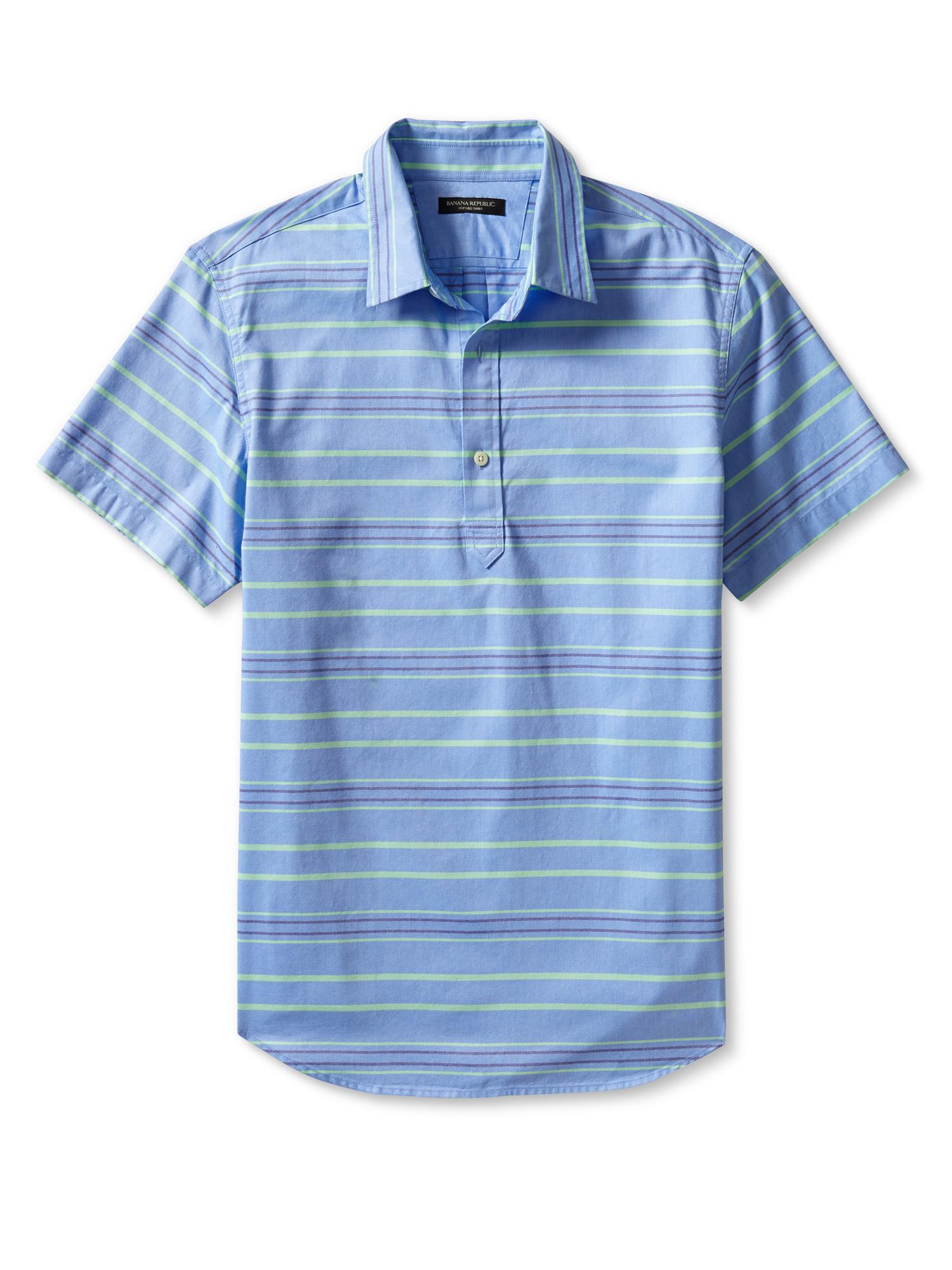 Blue Stripe Cotton Popover Shirt | Banana Republic