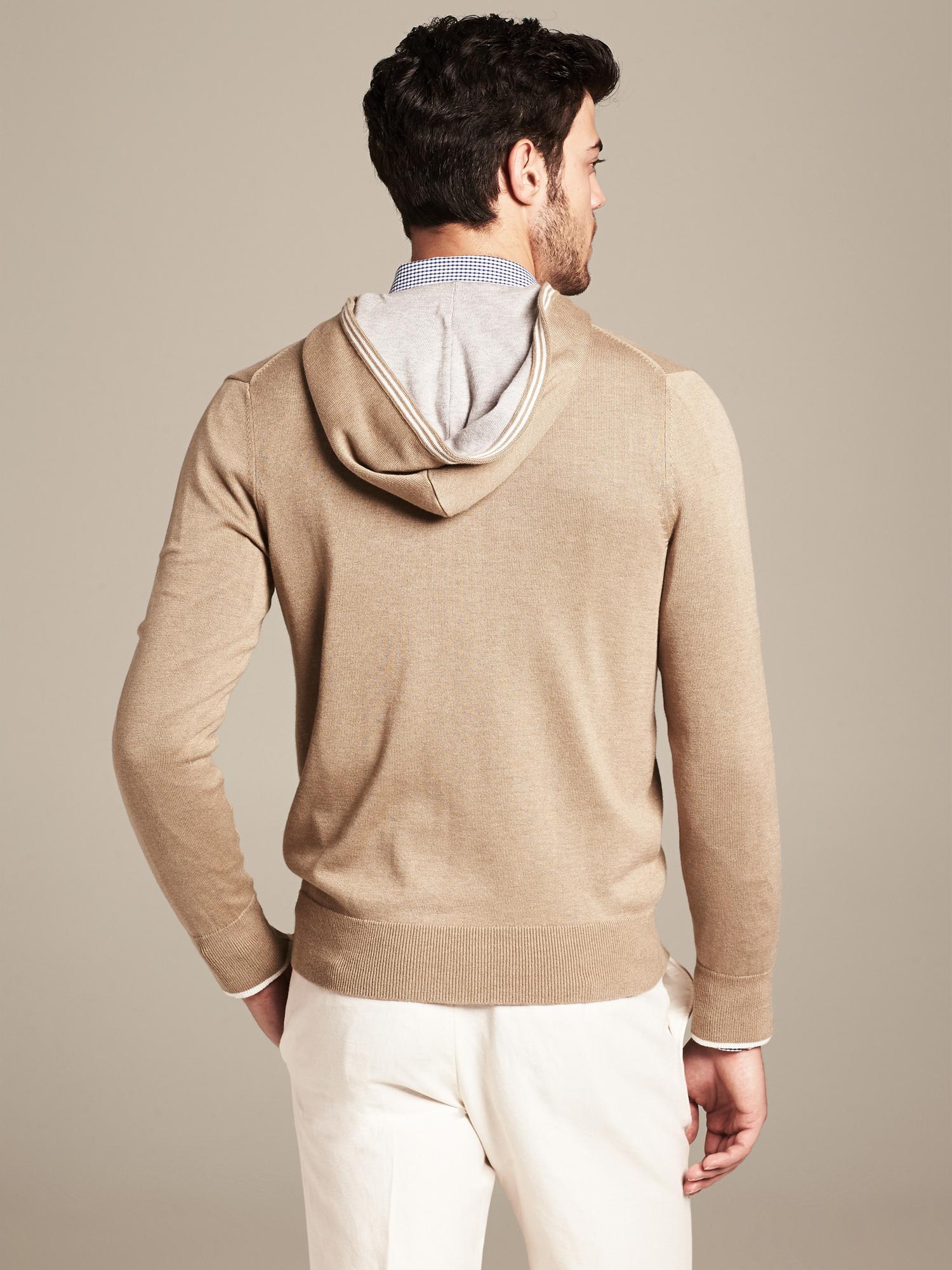 Tipped Hooded Sweater Jacket Banana Republic