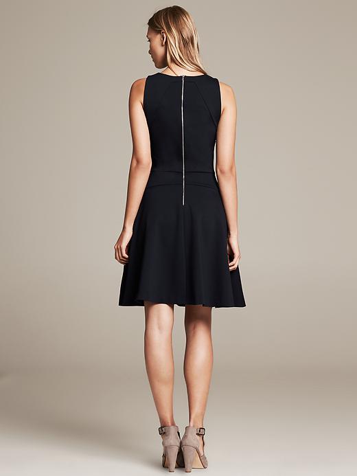 Navy Ponte Fit-and-Flare Dress | Banana Republic