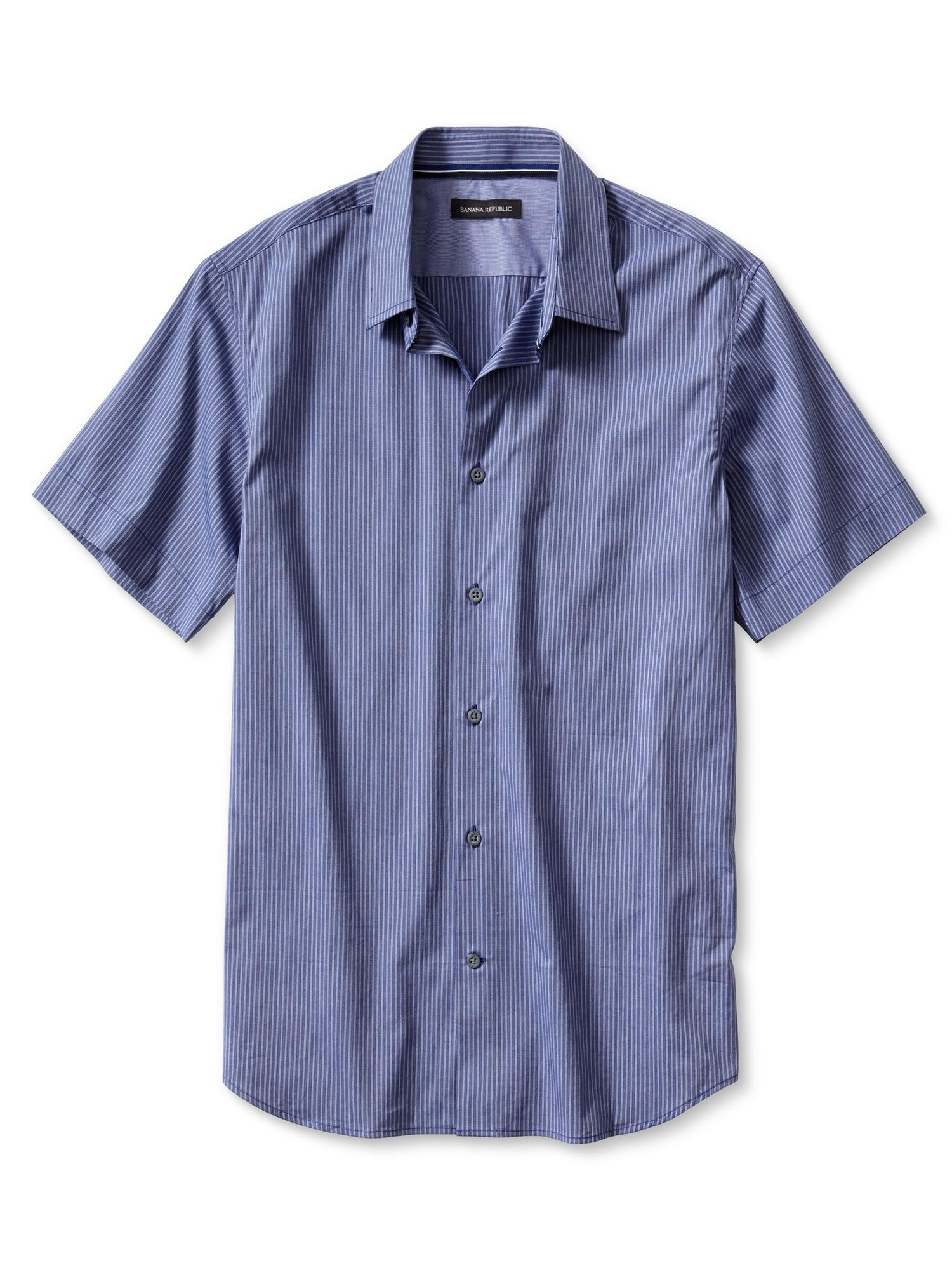 Slim-Fit Micro-Stripe Short-Sleeve Shirt