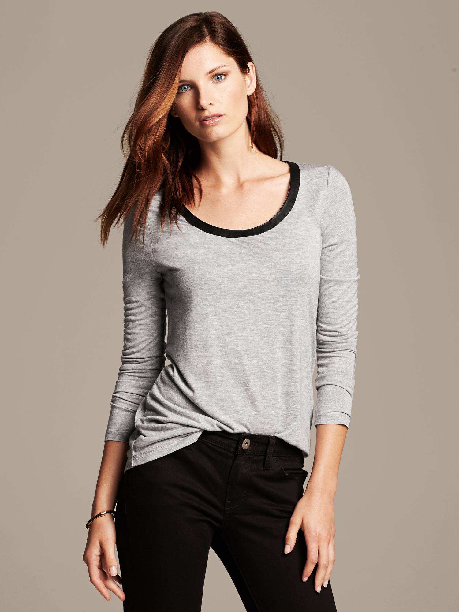 Faux-Leather Trim Whisper Tee