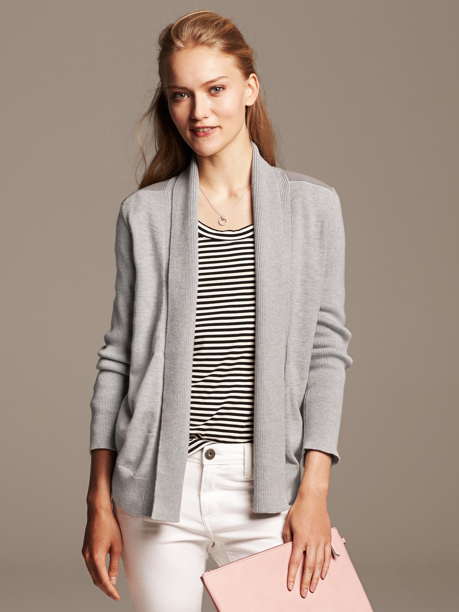 Faux leather deals trim cardigan