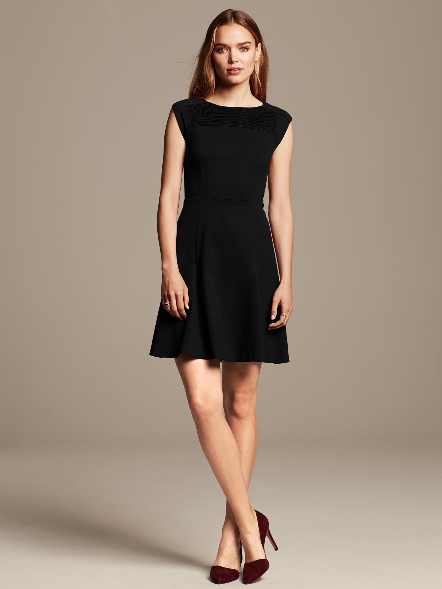 Pintuck Ponte Fit-and-Flare Dress