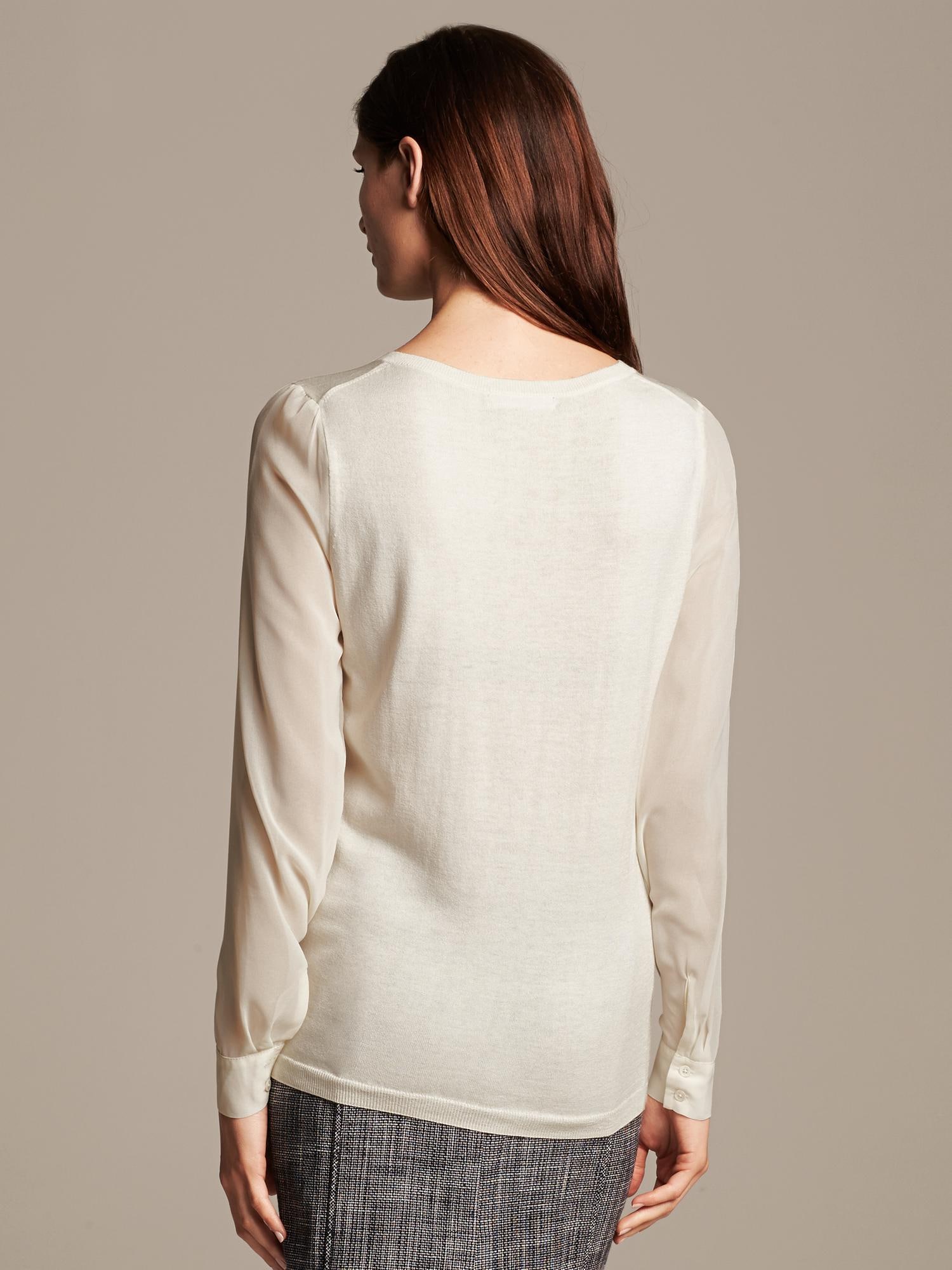 Mixed Media V-Neck Pullover