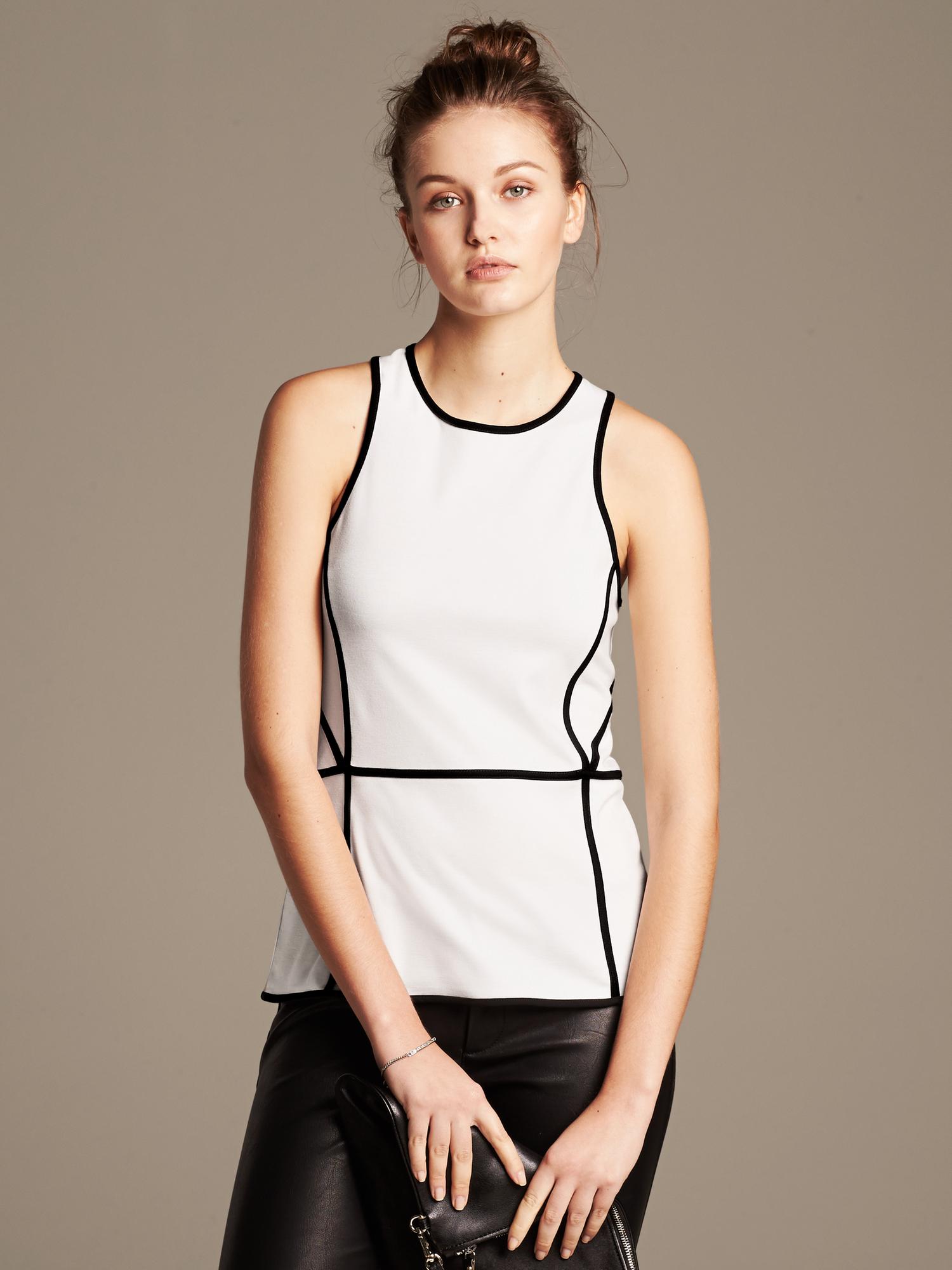 Piped Ponte Peplum Tank