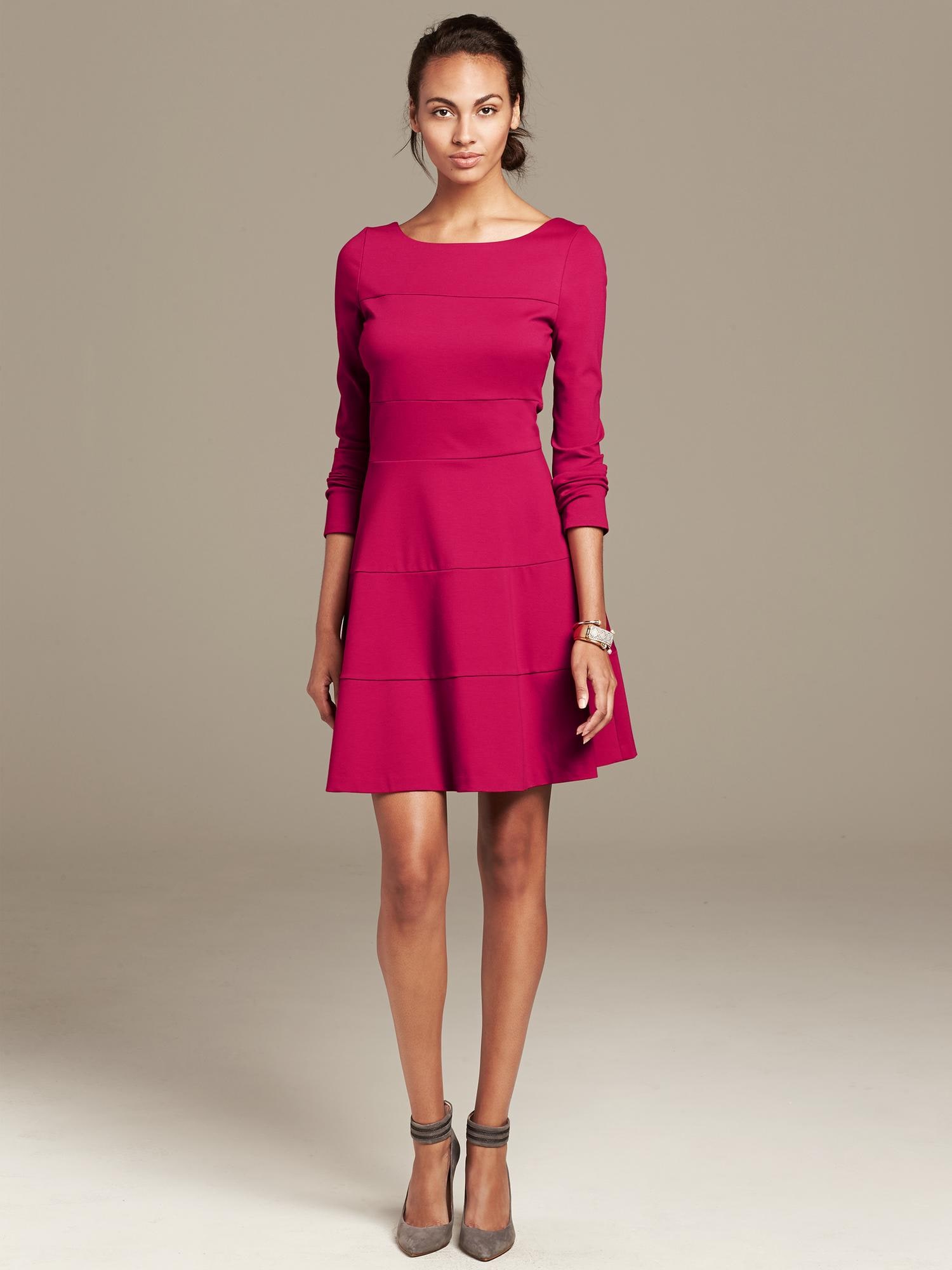 Seamed ponte outlet flare dress