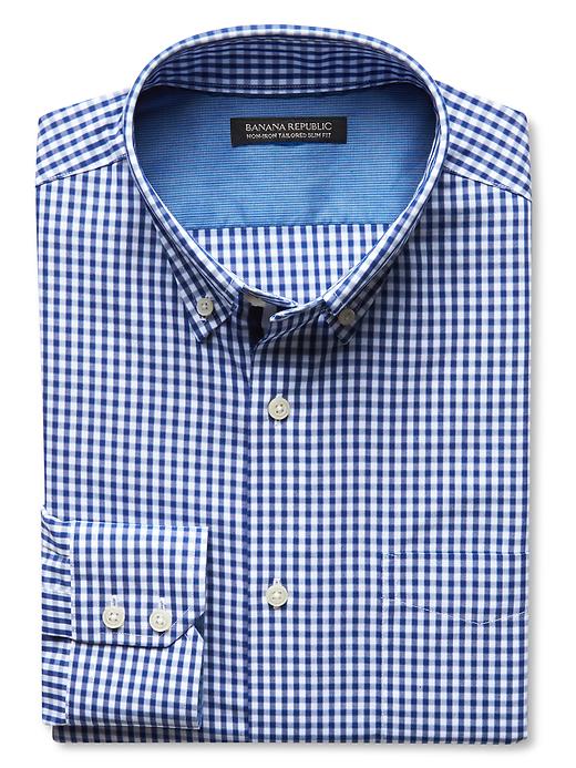Tailored Slim-Fit Non-Iron Checkered Button-Down Shirt | Banana