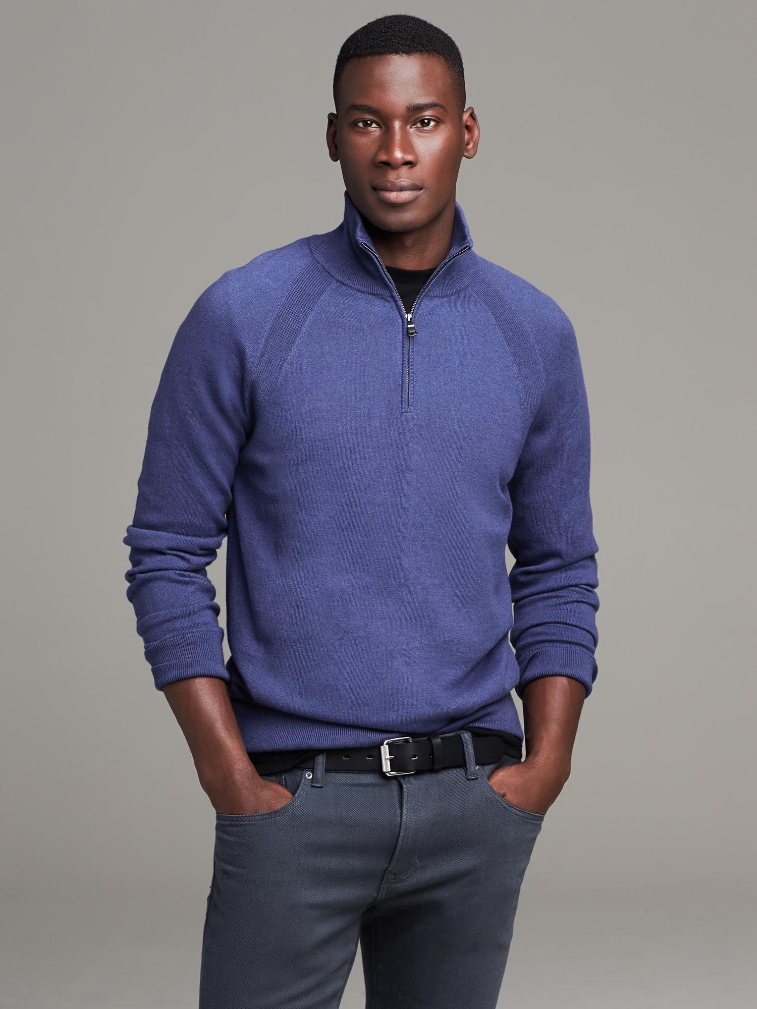 Ribbed Cotton Cashmere Half-Zip Pullover