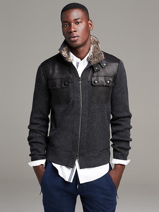 Heritage Leather Trim Sweater Jacket