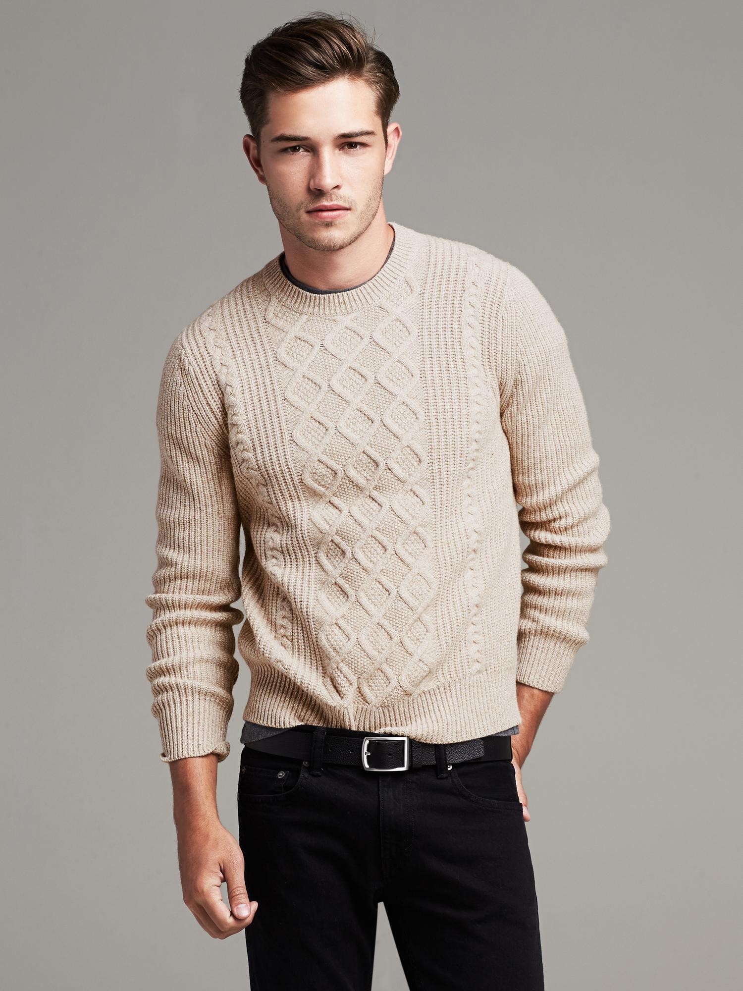 Cable Knit Extra Fine Merino Wool Crew Pullover Banana Republic