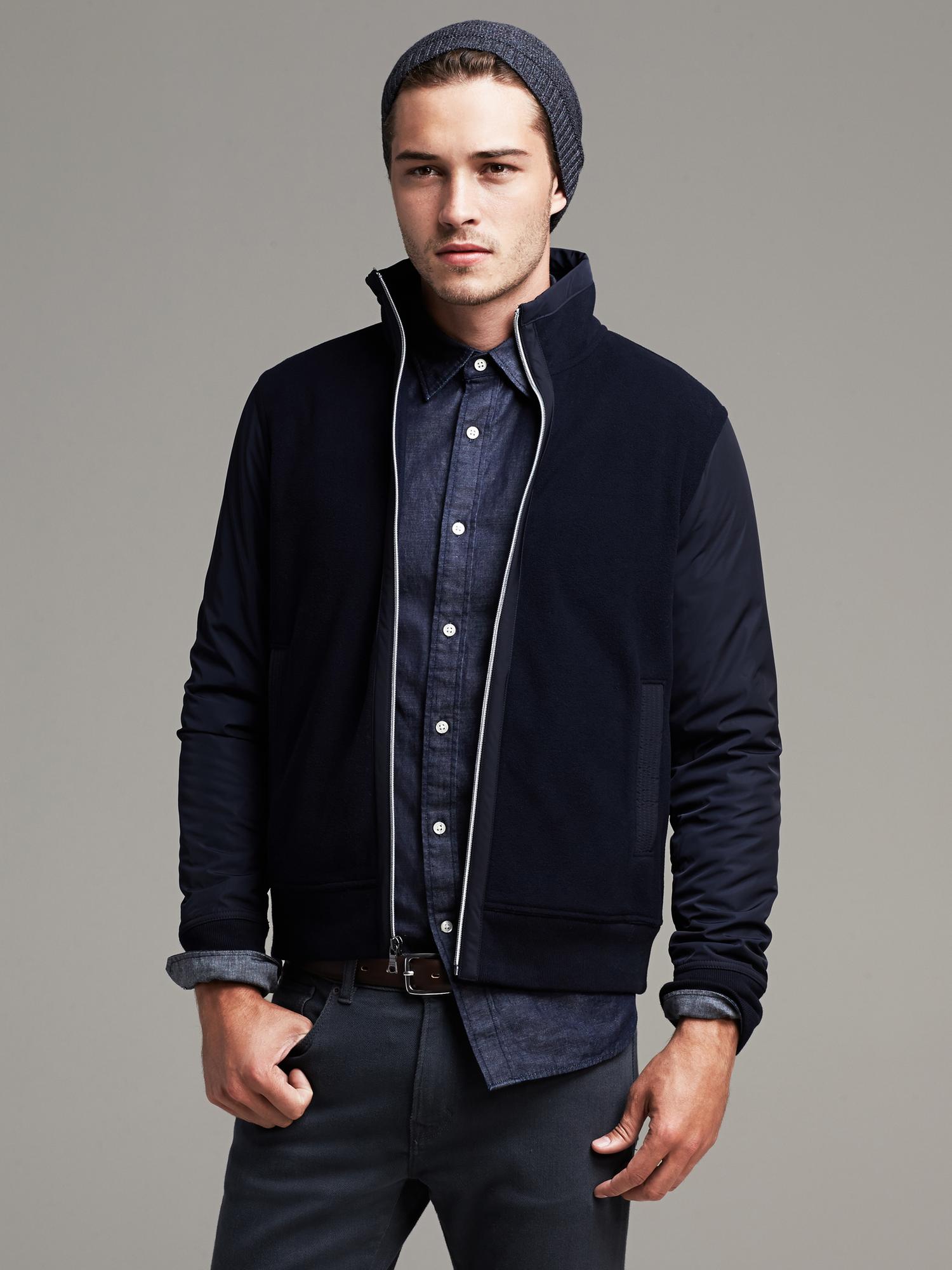 Navy MixedMedia Zip Jacket Banana Republic