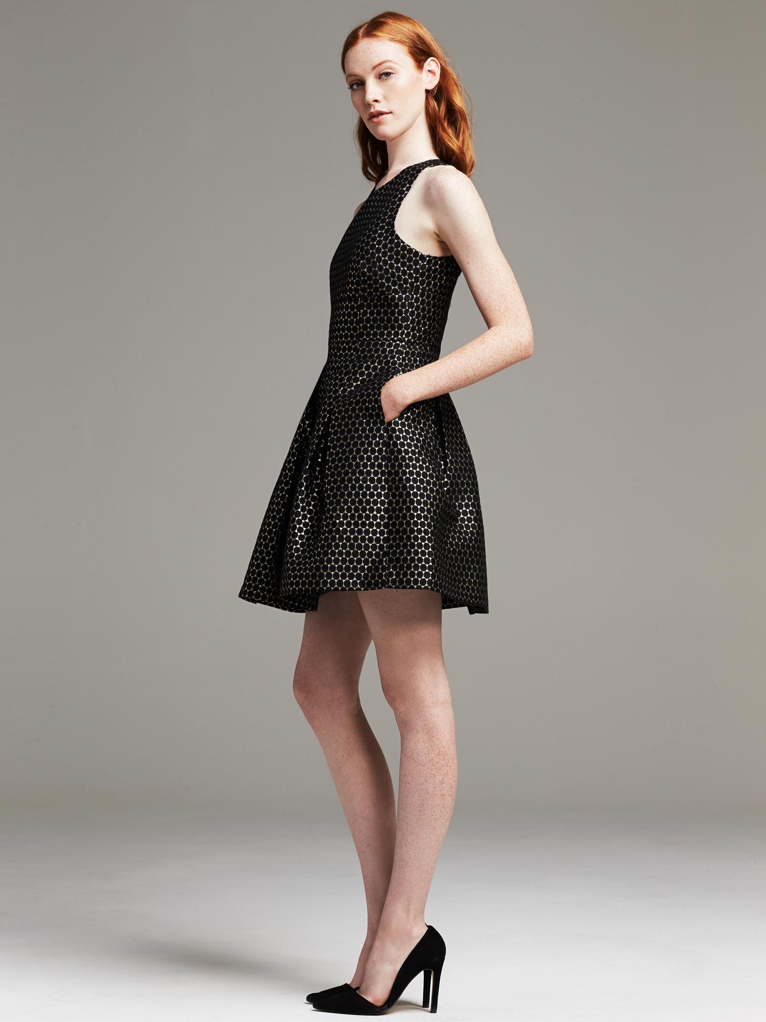 Metallic jacquard fit & flare clearance dress