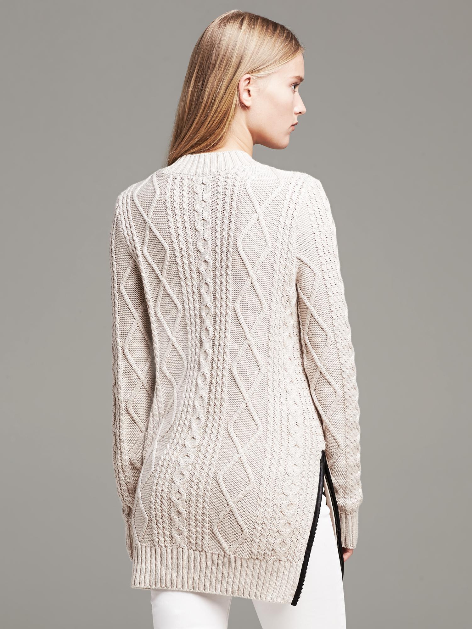 Faux-Leather Trim Cable-Knit Pullover | Banana Republic