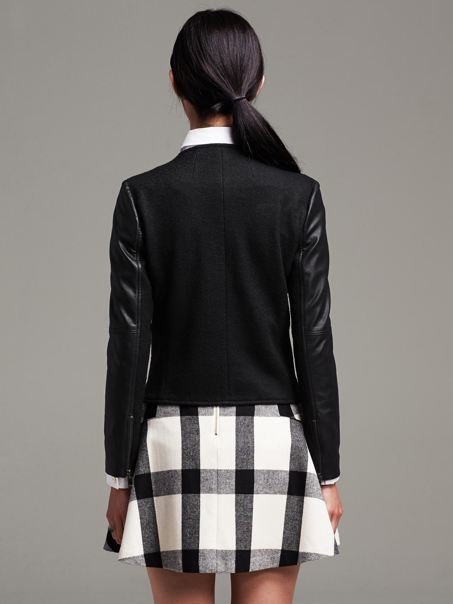 Faux-Leather Sleeve Jacket