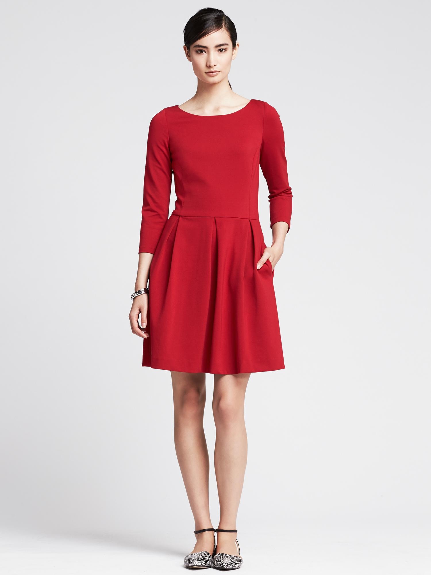 Ponte Fit-and-Flare Dress | Banana Republic