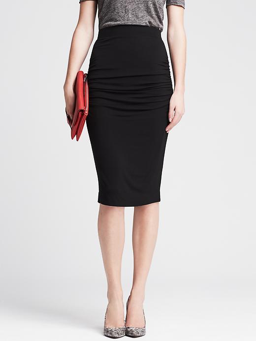 1 of 8 showing, with the color BR black of product Ruched Black Jersey Pencil Skirt