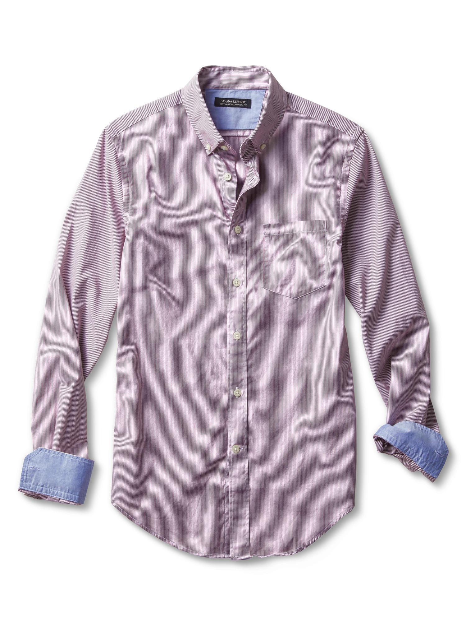 Tailored Slim-Fit Soft-Wash Micro-Stripe Shirt