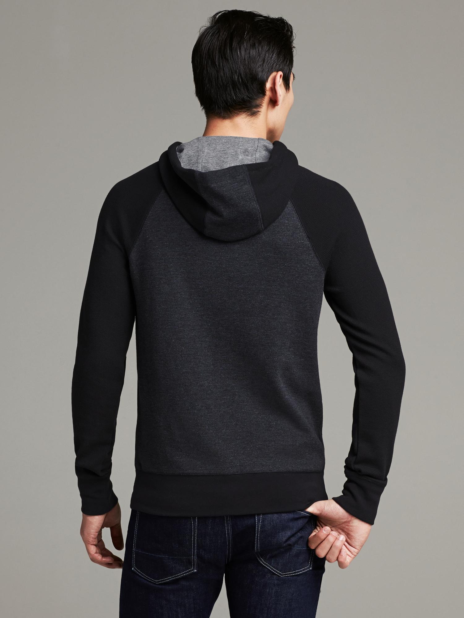 Colorblock Waffle-Knit Hooded Pullover | Banana Republic