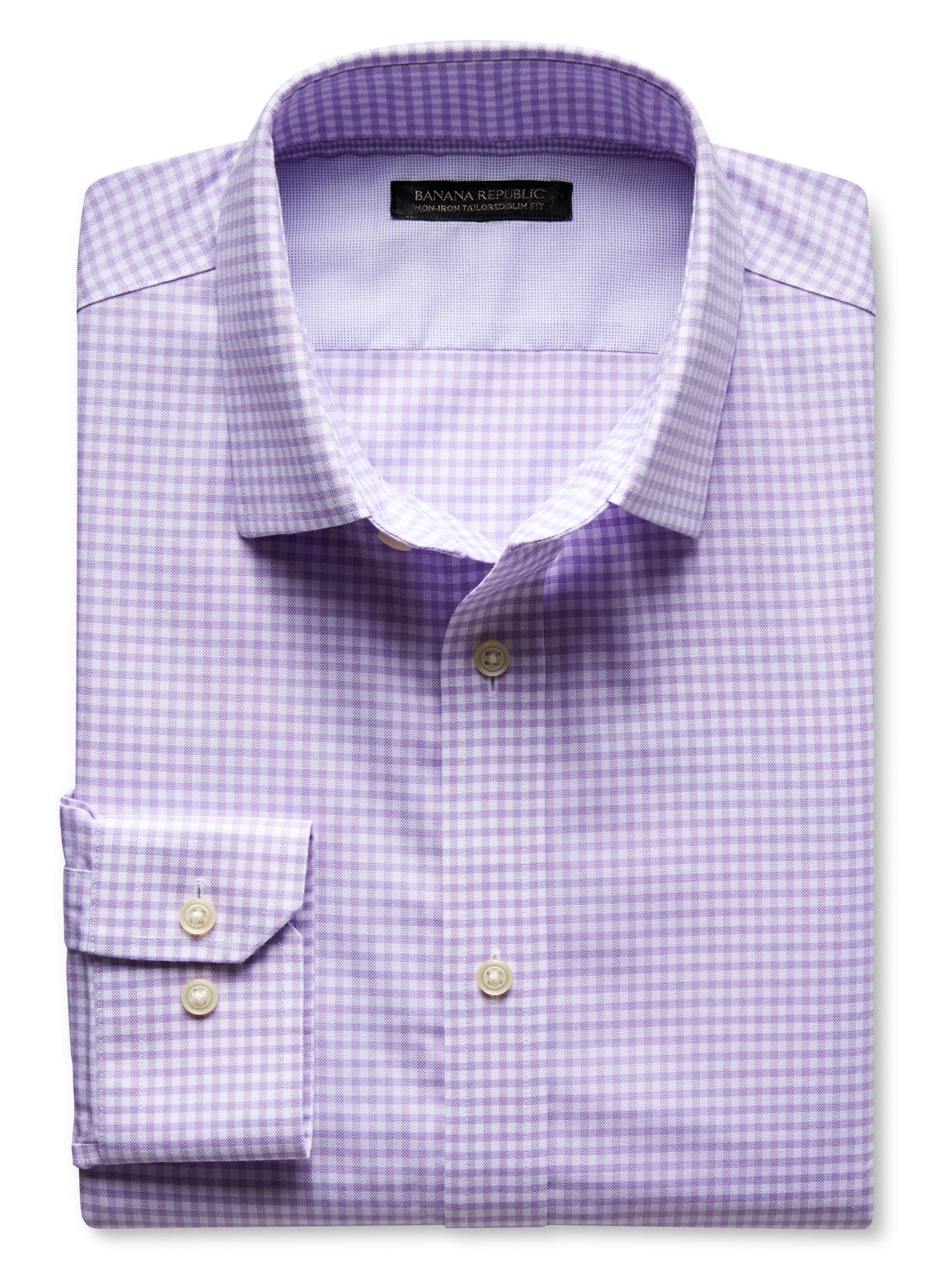 Tailored Slim-Fit Non-Iron Micro-Gingham Oxford Shirt | Banana Republic