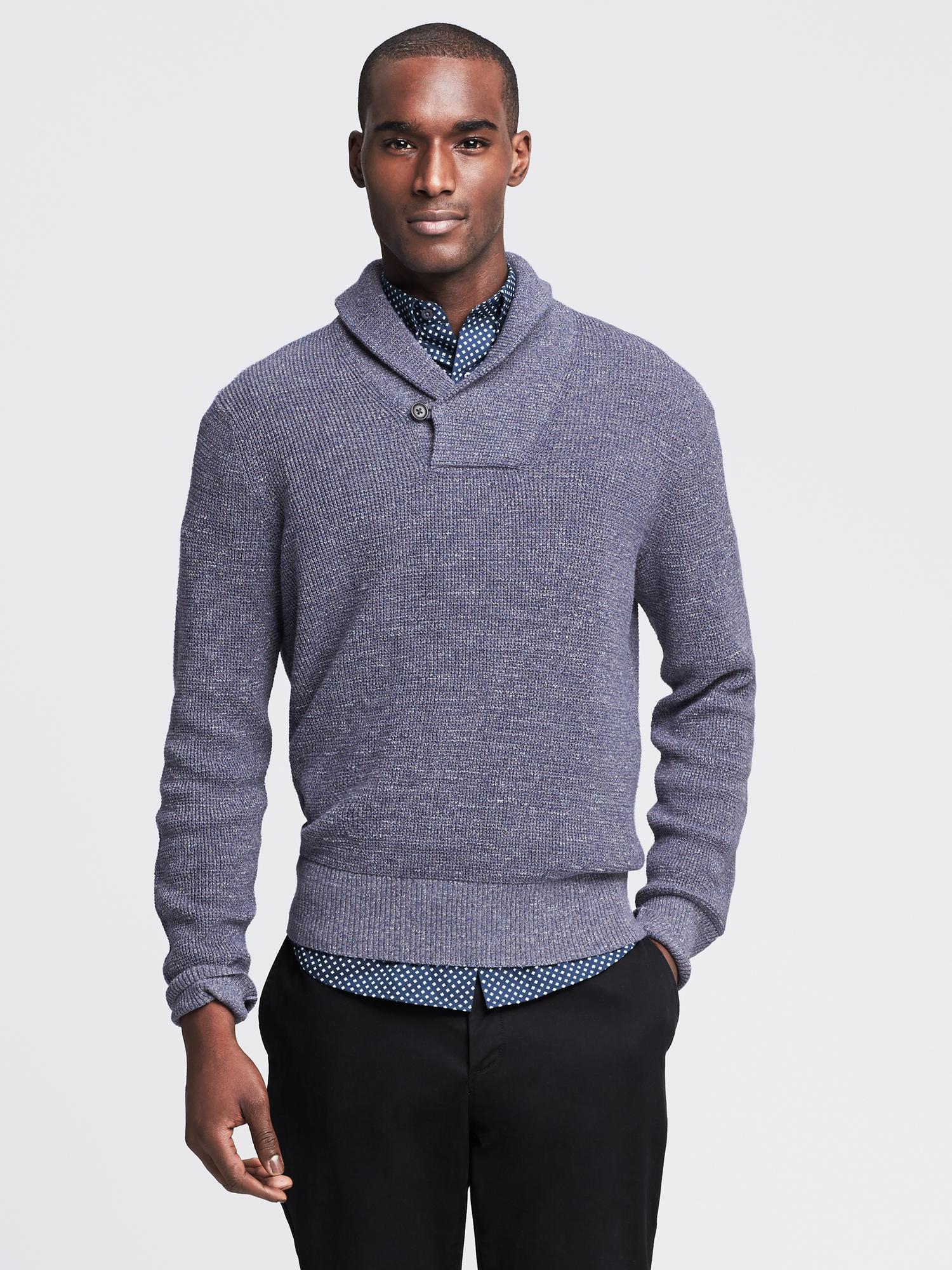 Waffle-Knit Shawl-Collar Pullover | Banana Republic