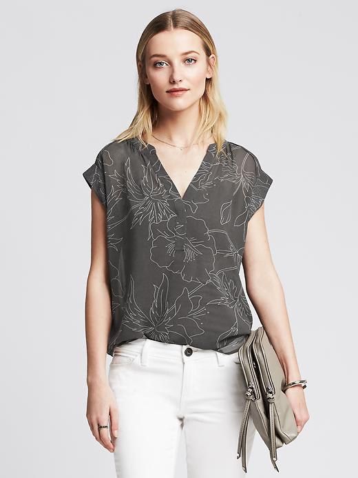 Banana Republic Womens Heritage Printed Blouse Size S - Gun metal