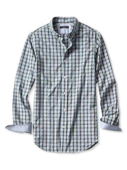 Slim-Fit Soft-Wash Green Check Shirt | Banana Republic