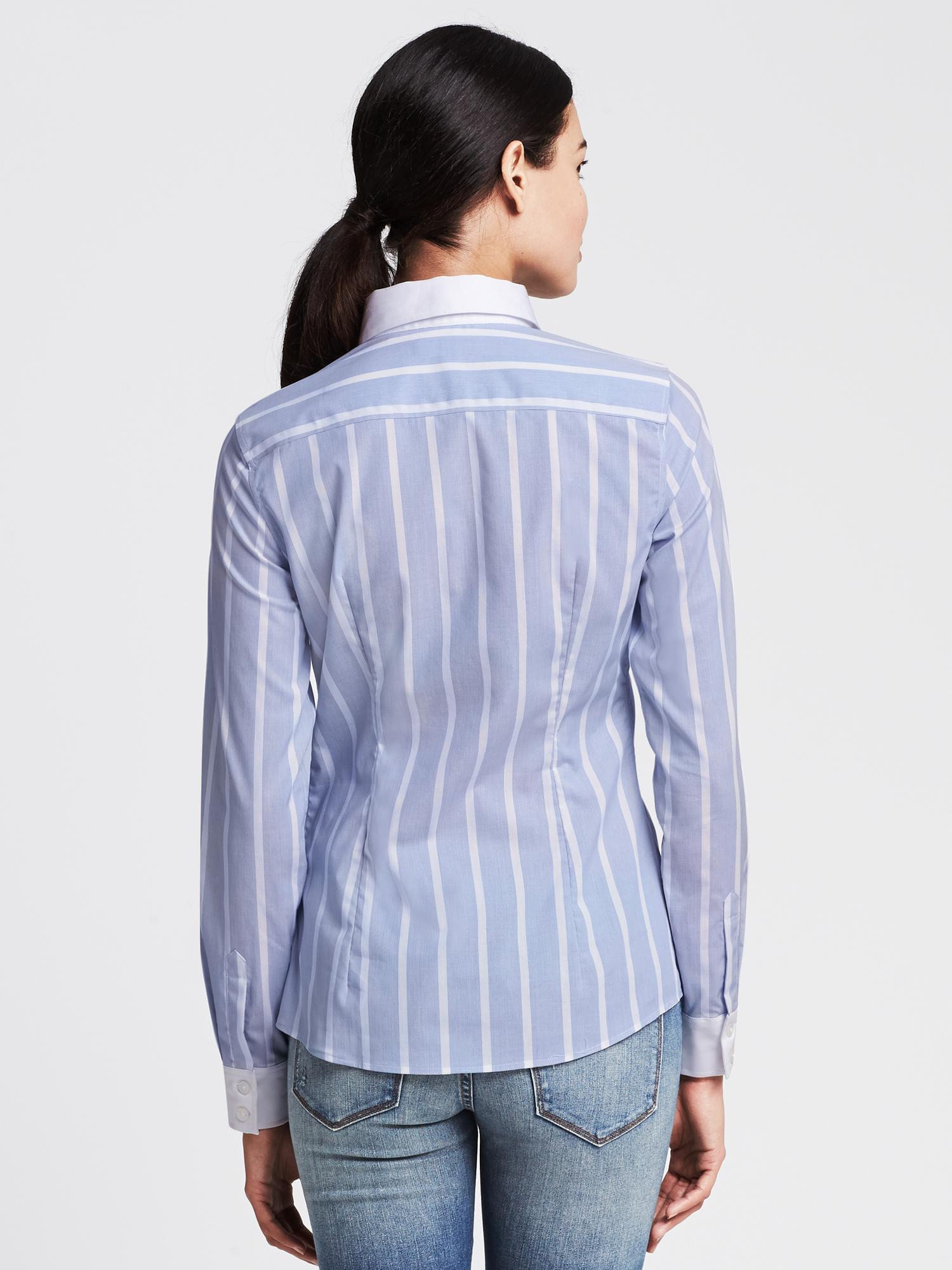 Fitted Non-Iron Blue Striped Shirt | Banana Republic