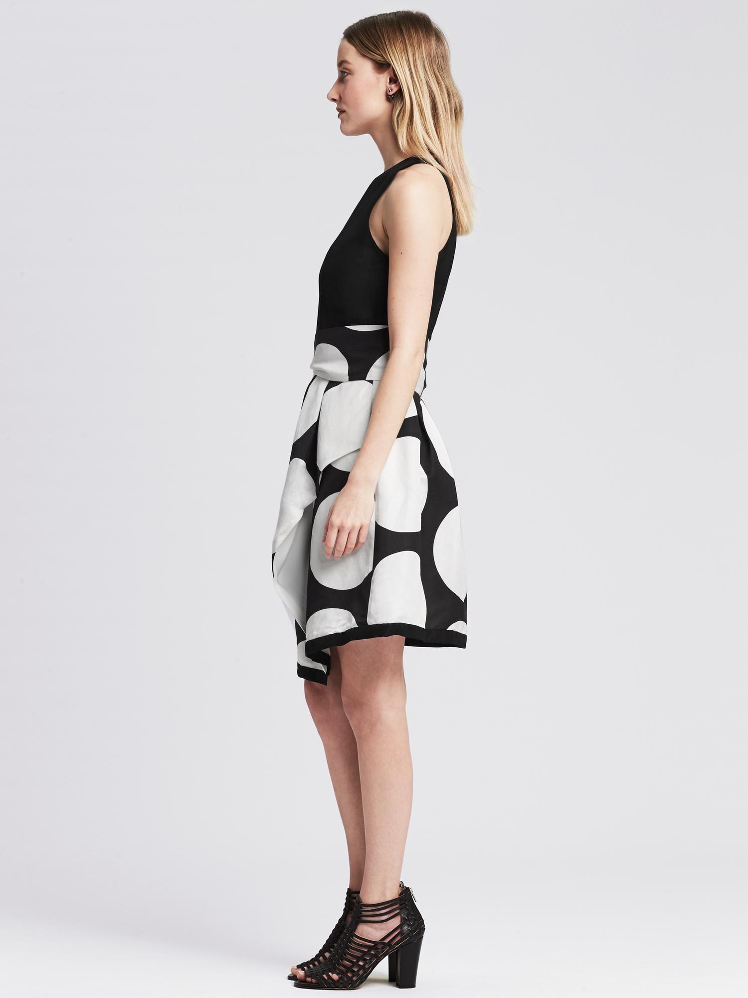 Dot-Print Belted Fit-and-Flare Dress