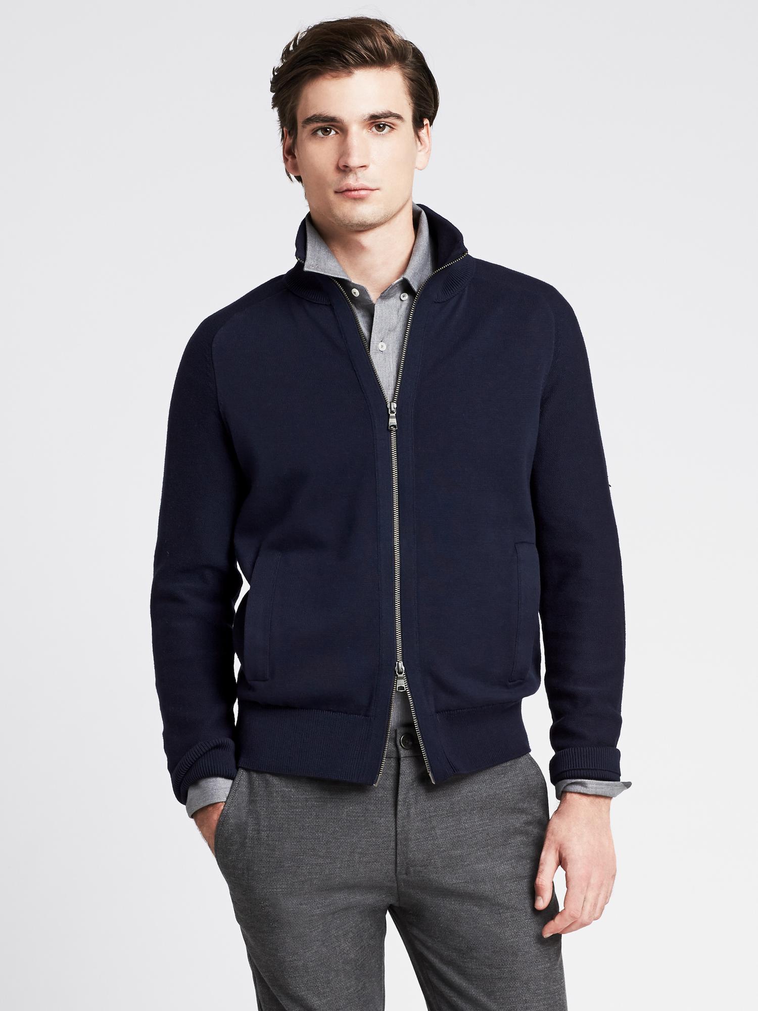 Navy Full-Zip Sweater Jacket | Banana Republic