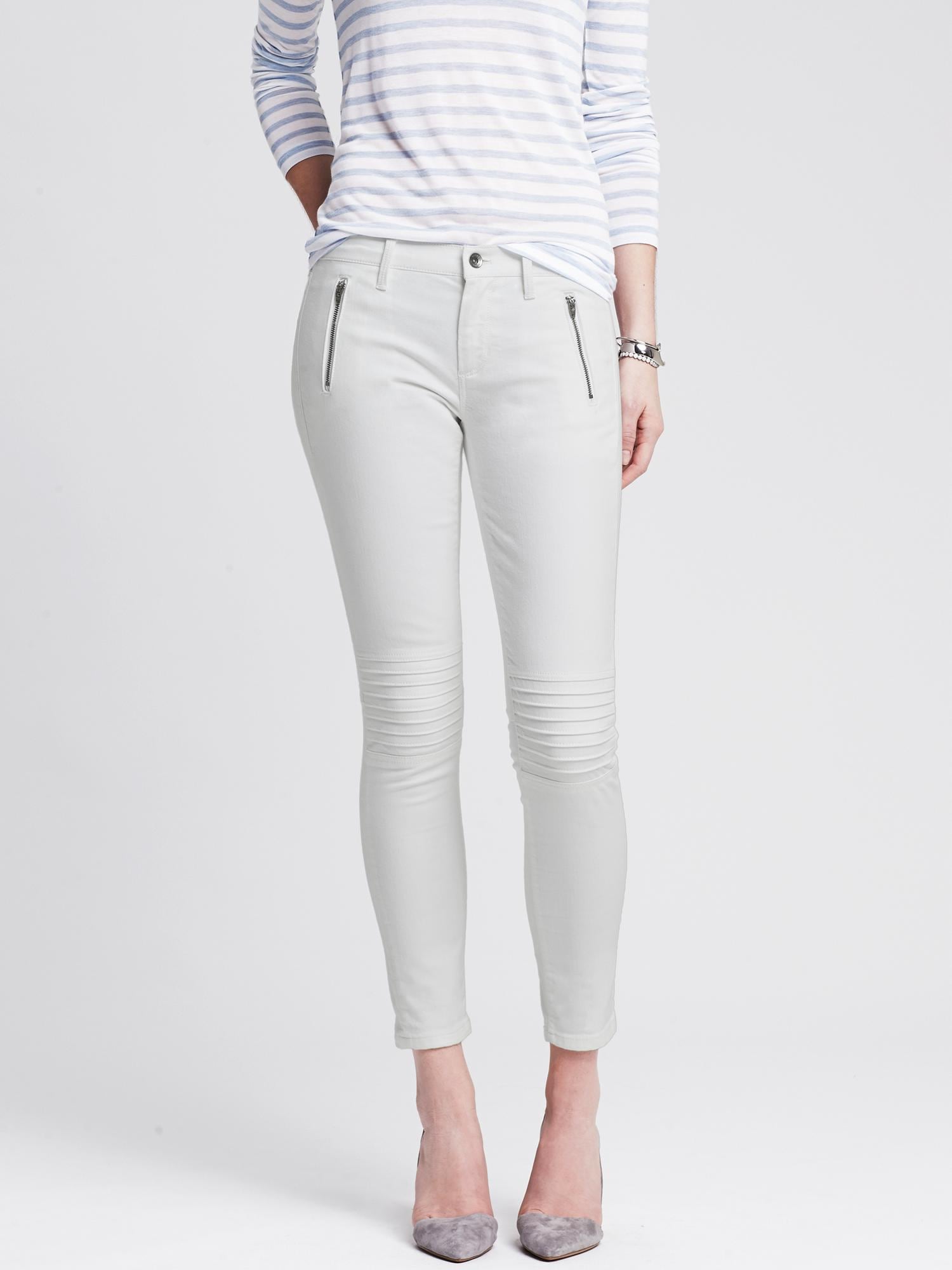 White Skinny Ankle Moto Jean