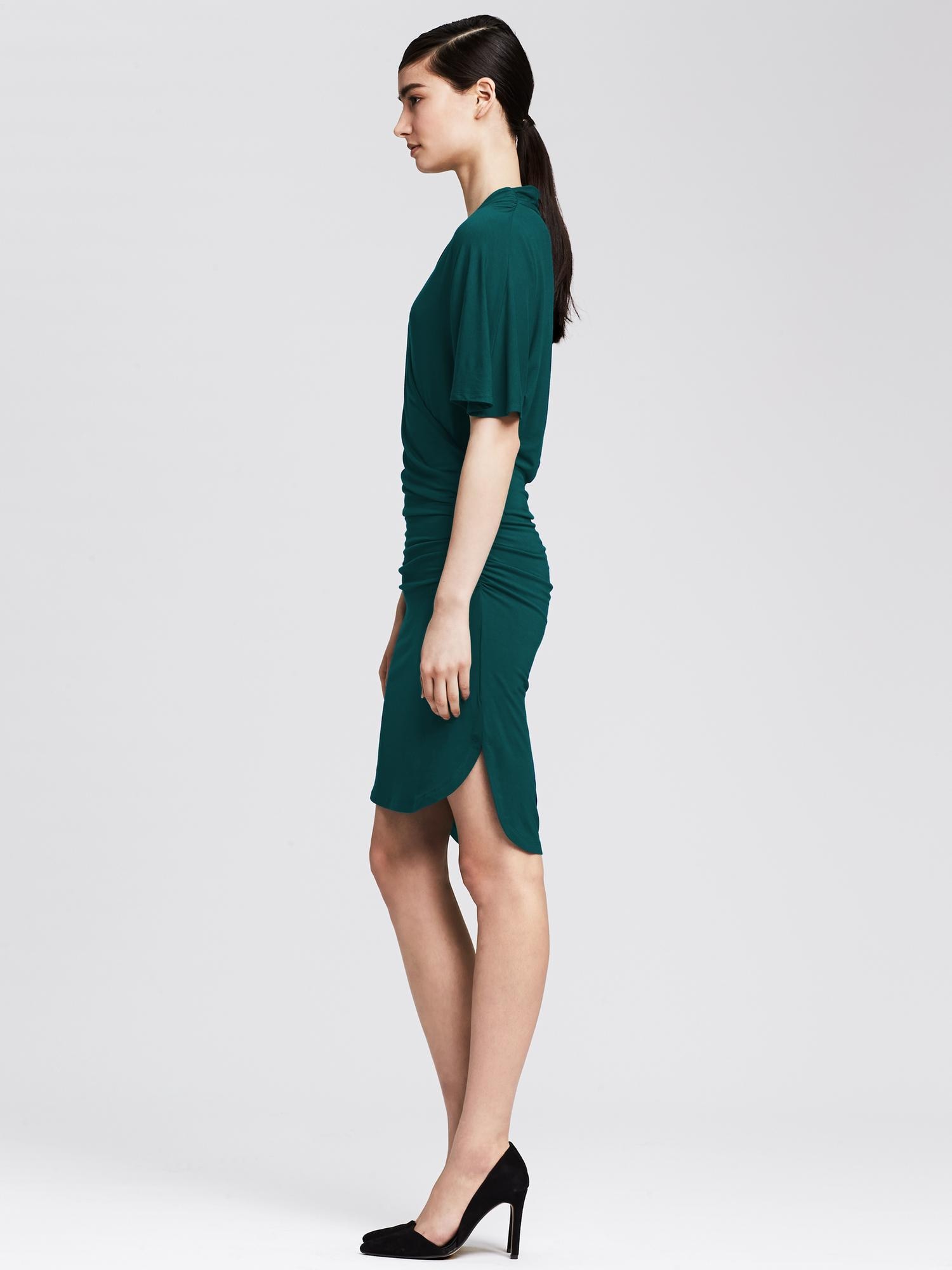 Shirred Faux-Wrap Dress