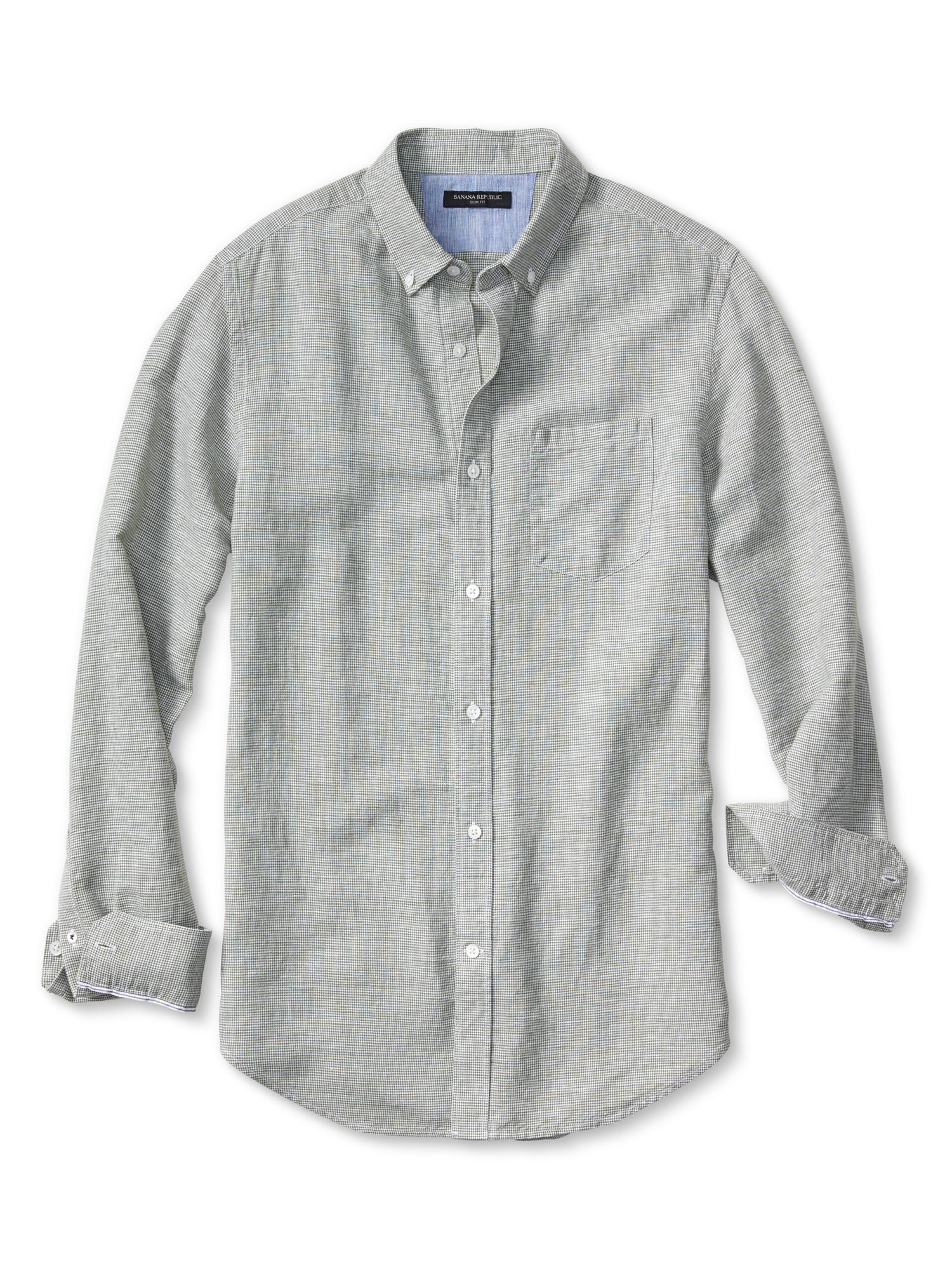 Slim-Fit Herringbone Linen/Cotton Shirt