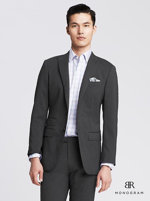 BR Monogram Gray Micro-Stripe Italian Wool Blend Suit Jacket